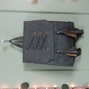 Women's cement grey square flat backpack purse handbag